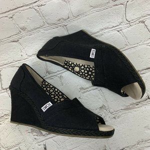 TOMS Womens Black Leopard Print Interior Wedge Hee